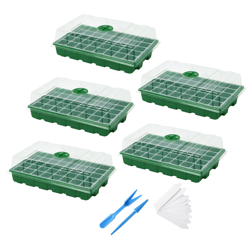 Toque Seedling Tray 5 Pack Greenhouse Kit With Vented Dome For Grouth Green