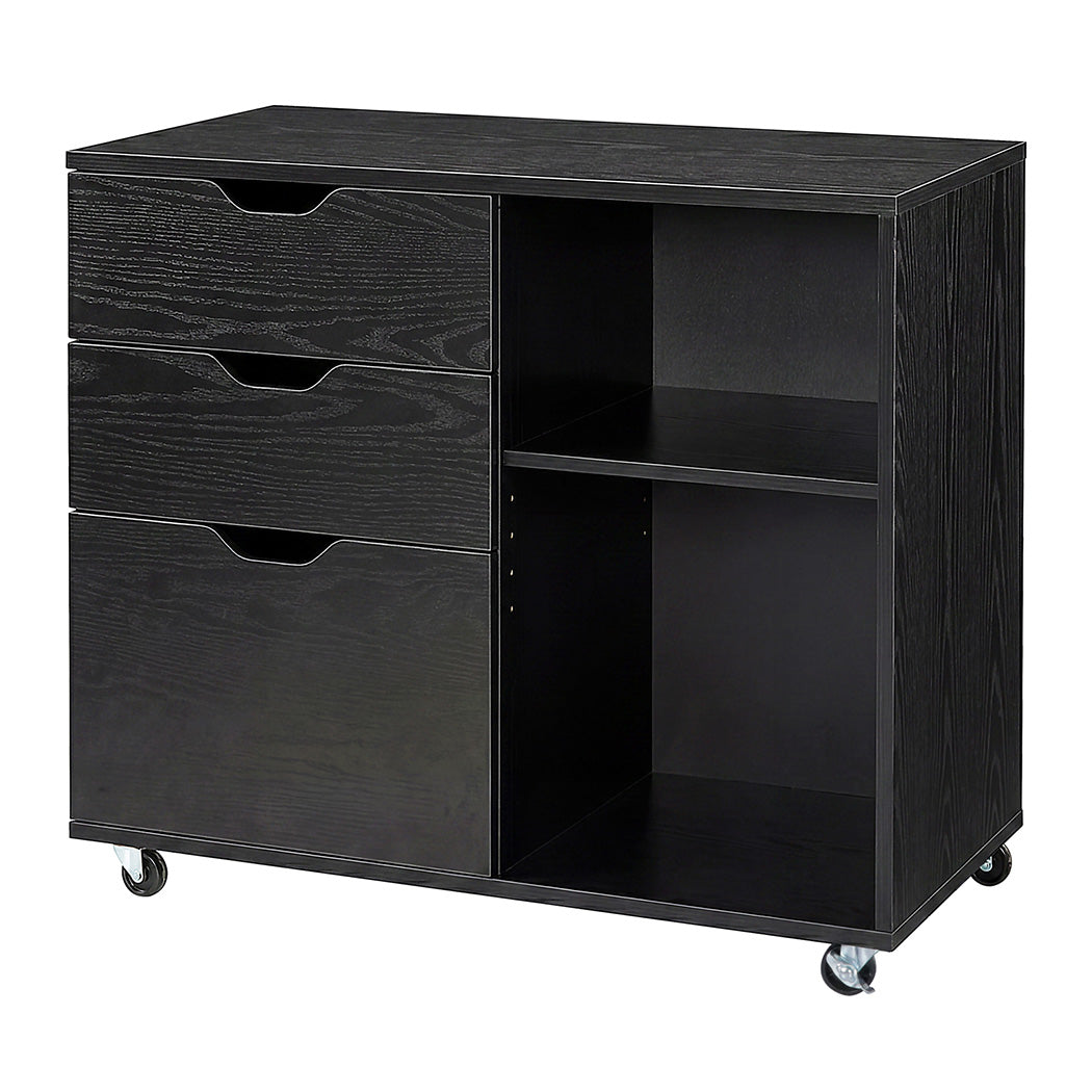 Levede Desktop Filing Cabinet 3 Drawers With Adjustable Shelf for Office Black