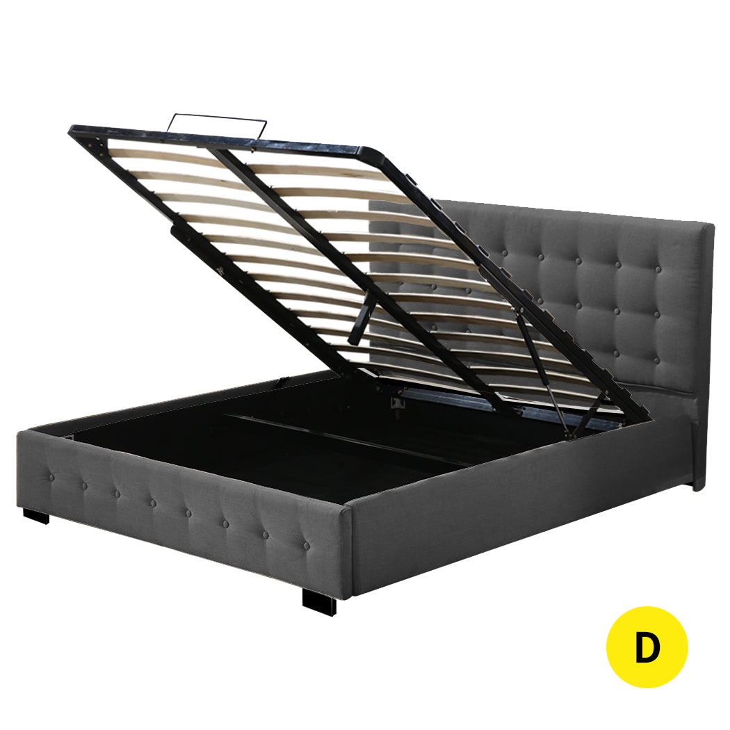 Levede Gas Lift Bed Frame Fabric Base Double Dark Grey