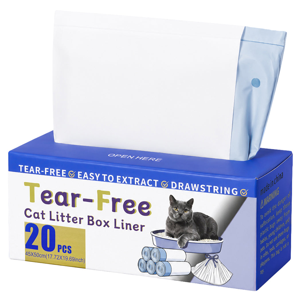 Pawz Cat Litter Bags 45 x 50cm 10kg 2Rolls 40ct Drawstring HDPE White Blue