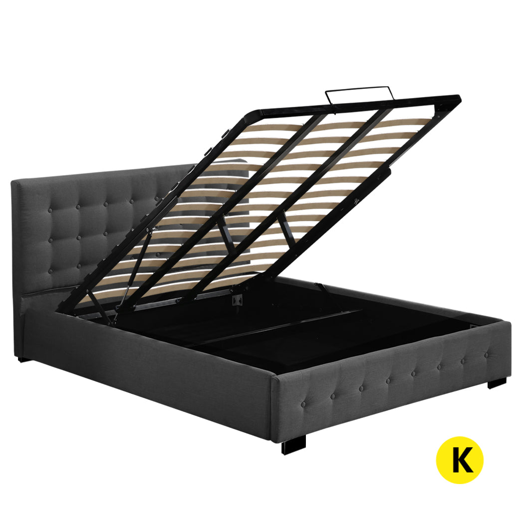 Levede Fabric Bed Frame King Tufted Dark Grey
