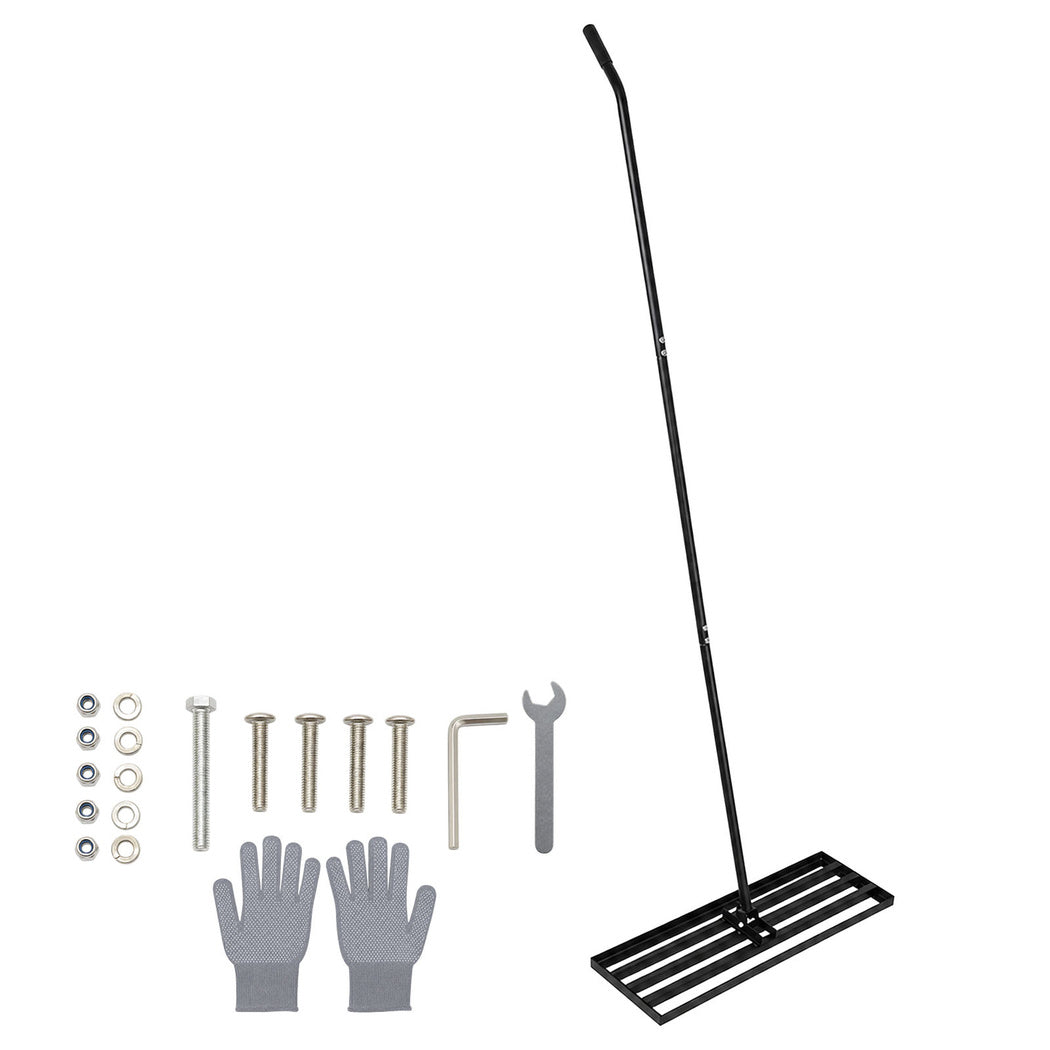 Lambu Lawn Levelling Rake Heavy Duty 75x25cm Steel Head Adjustable Handle Black