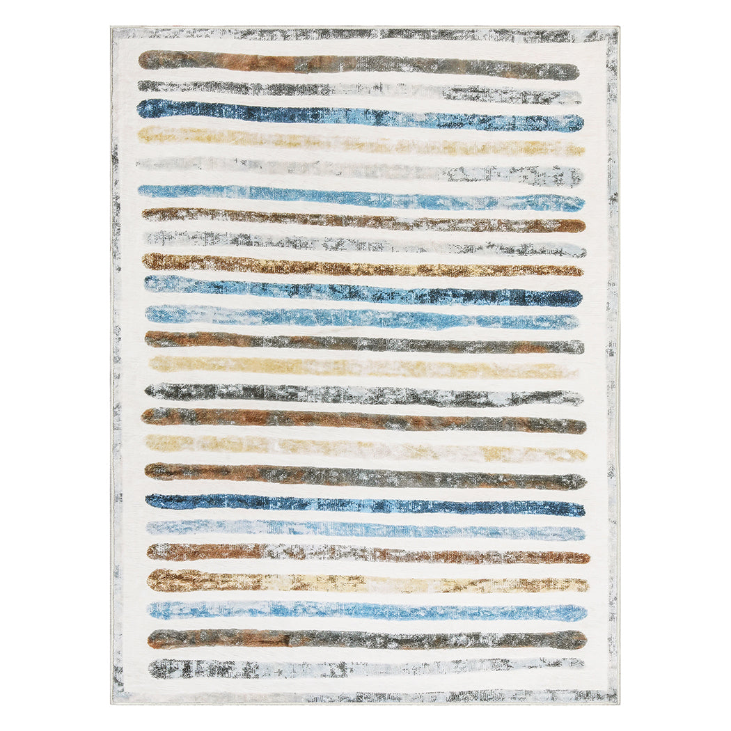 Marlow Floor Rug Short Pile Washable Carpet Soft Plush Non Slip Stripe 160x120