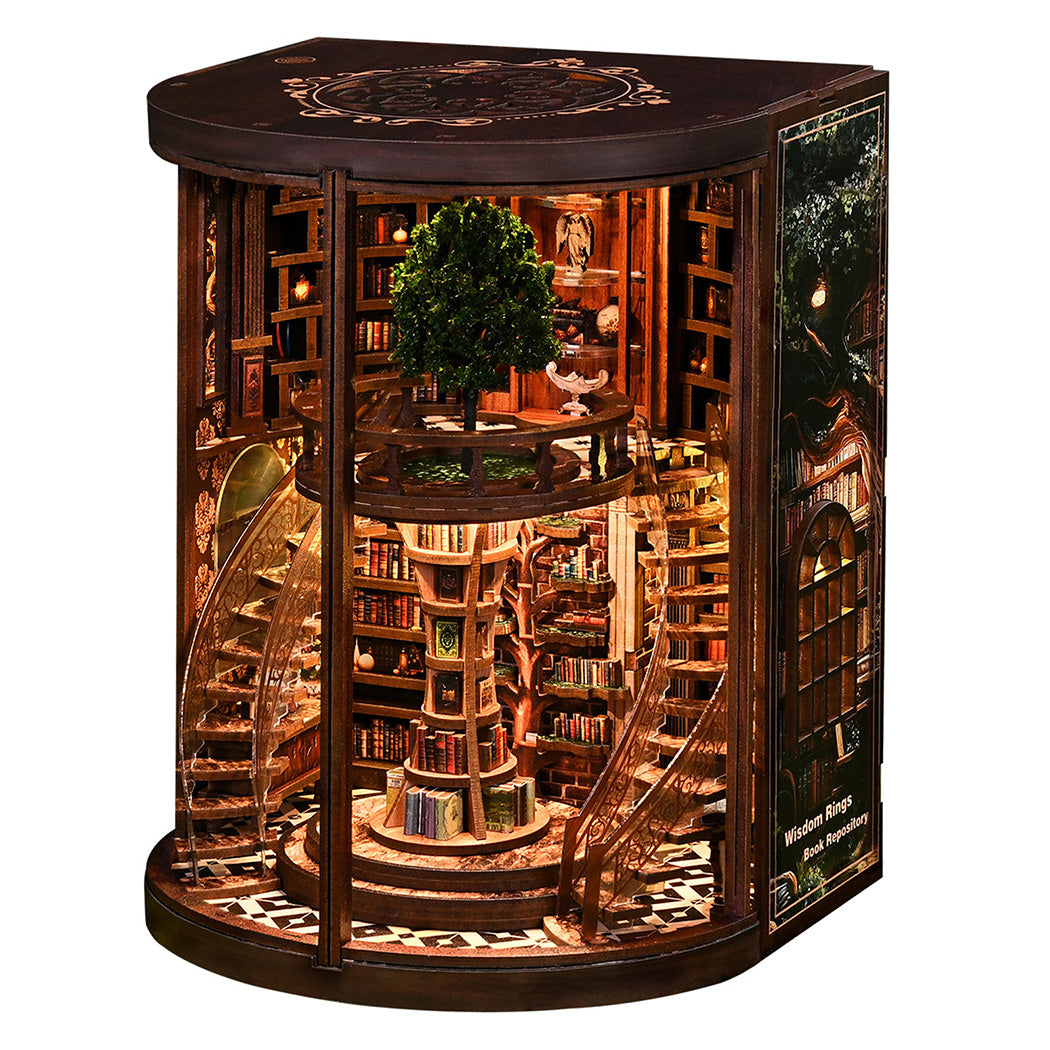 Bo Peep Book Nook Kit 356Pcs LED Miniature Library House For Bookshelf Walnut