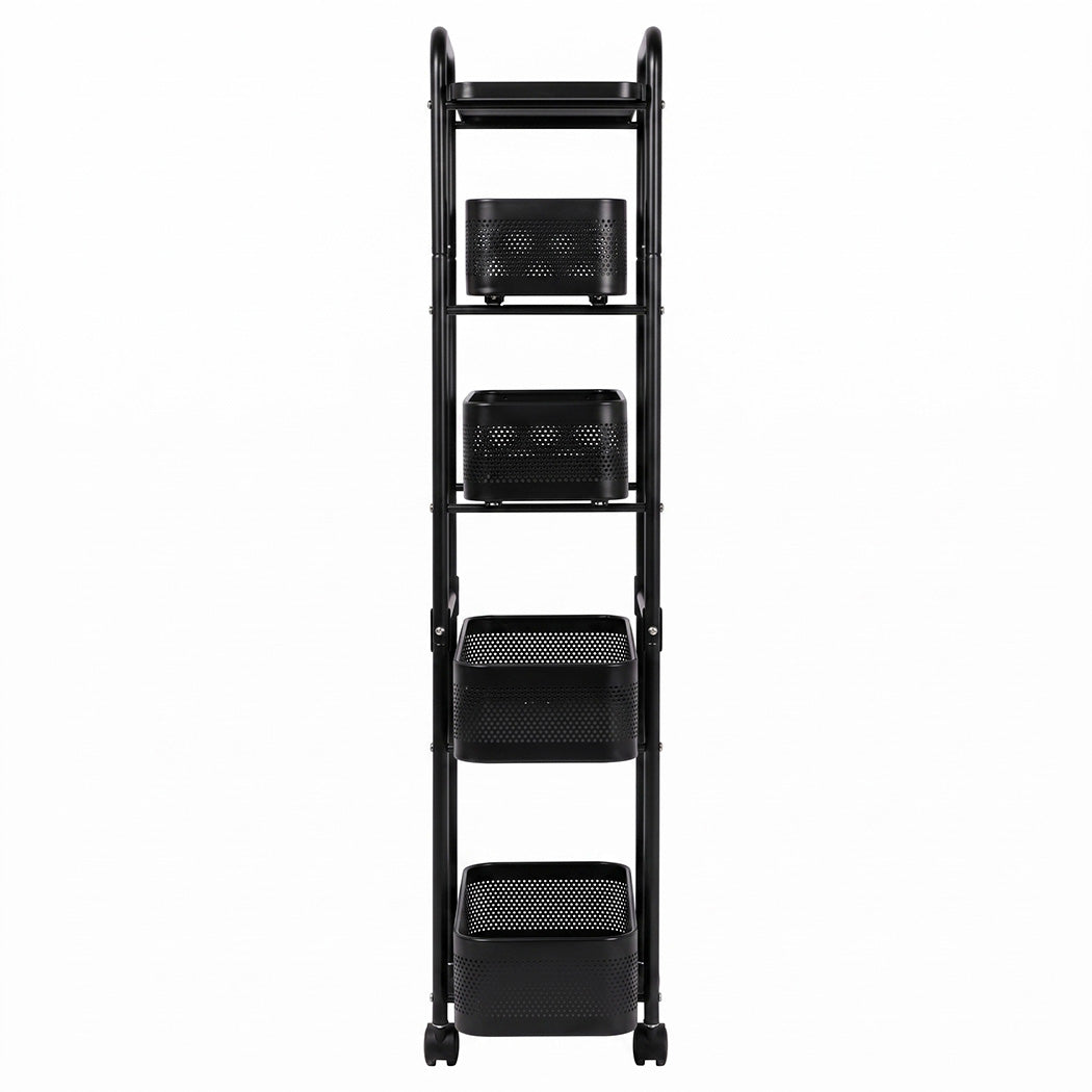 Levede 5 Tier Storage Trolley Slim With Pull Out Drawers For Home Kitchen Black