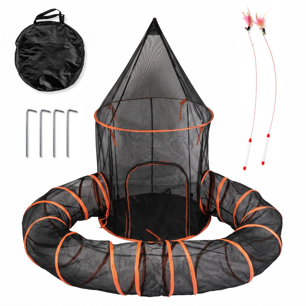 PaWz Cat Tunnel Enclosure Large Foldable Spacious Mesh for Indoor Outdoor Black