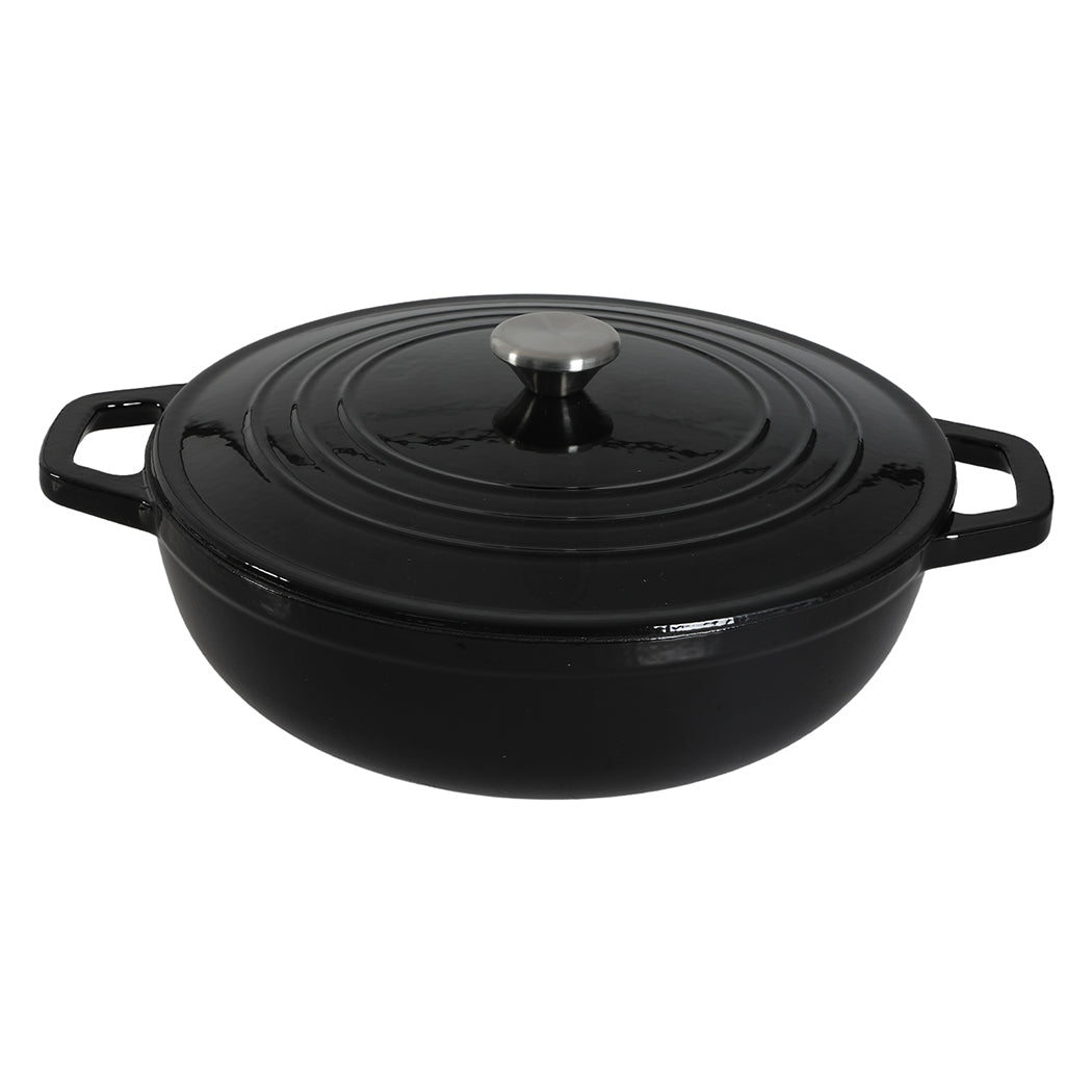 TOQUE Cast Iron Pot Dutch Oven Enameled Slow Cooking Bakeware Even Heat Black
