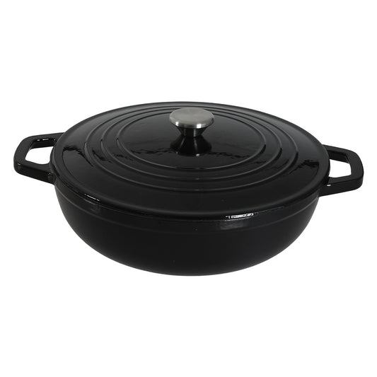 TOQUE Cast Iron Pot Dutch Oven Enameled Slow Cooking Bakeware Even Heat Black