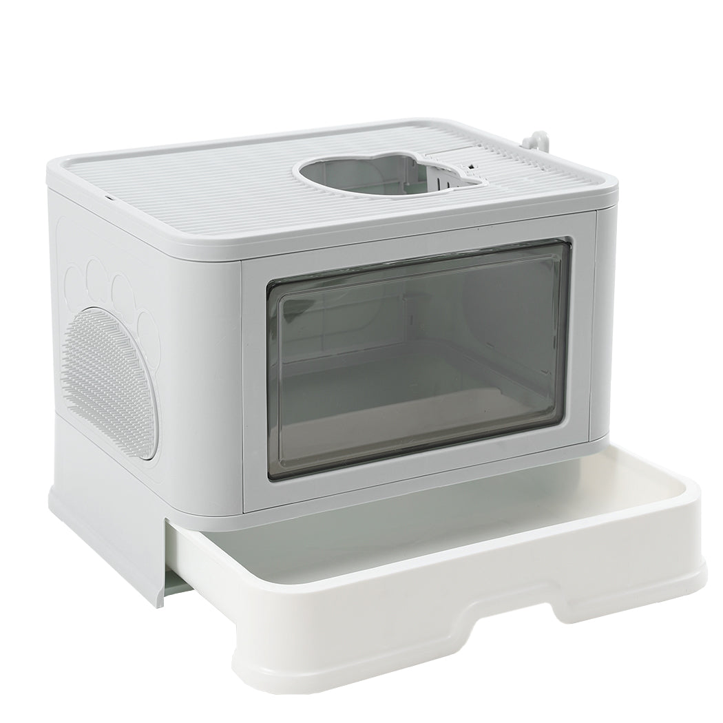 PaWz Foldable Cat Litter Box Tray Enclosed Grey