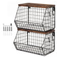 Toque Fruit Snack Storage Basket 2PCS Stackable Wall Mounted Kitchen Wood Lid