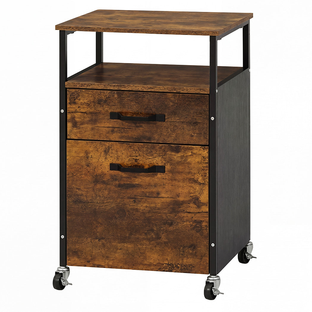 Levede Filing Cabinet With Lockable Wheels And Printer Stand for Office Brown