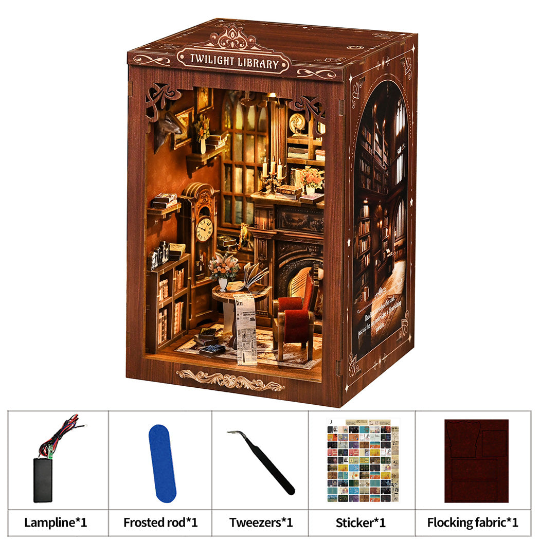 Bo Peep Book Nook Kit For Adults Miniature Bookstore Model with Warm LED Walnut