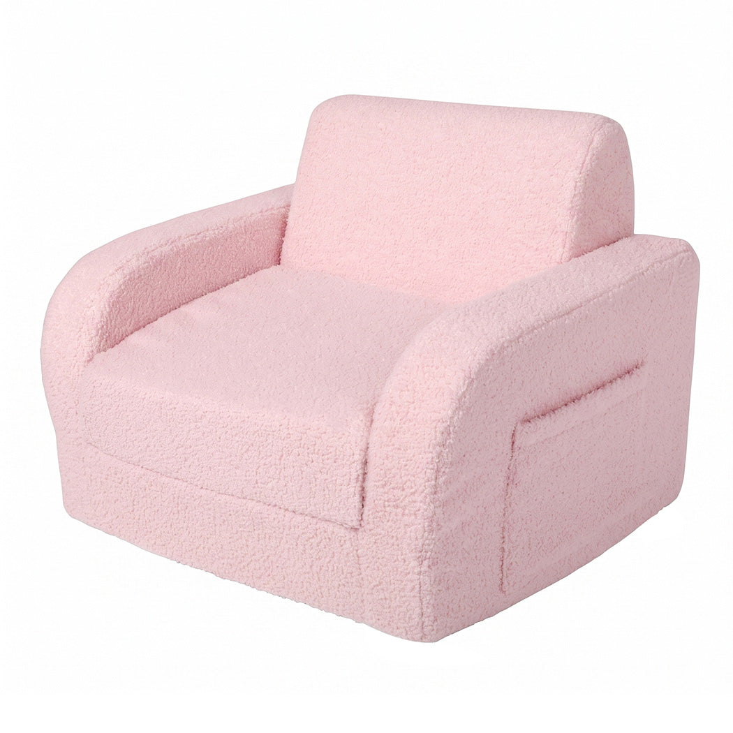 BoPeep Kids Sofa Fold Out Couch 3 In 1 Teddy Fleece Convertible Chair Pink