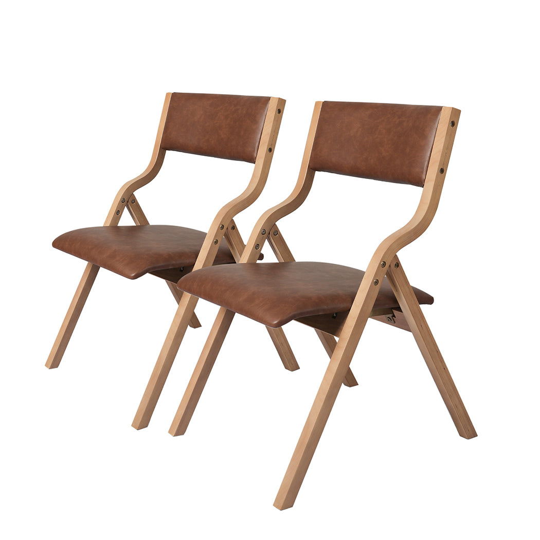 Levede 2x Dining Chairs Foldable PU Brown