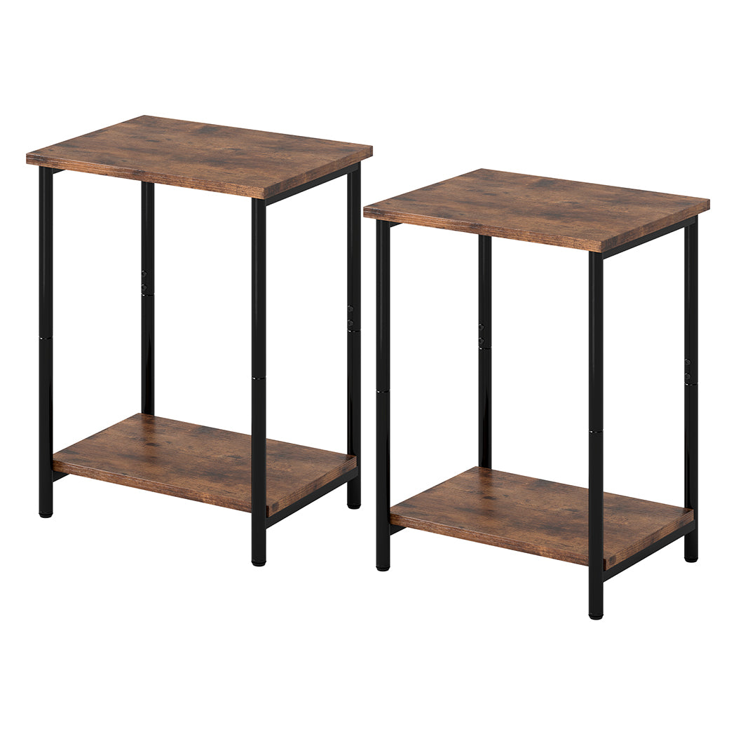 Levede Side Table 2 Pcs Industrial Vintage End Table 2-Tier Storage Nightstand