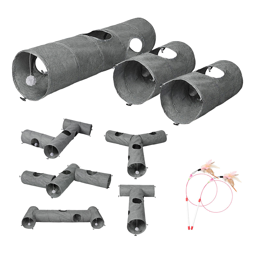 Pawz Large Cat Tunnels 3 Pcs Modular Foldable Linen Tube Kittens Rabbits Toys