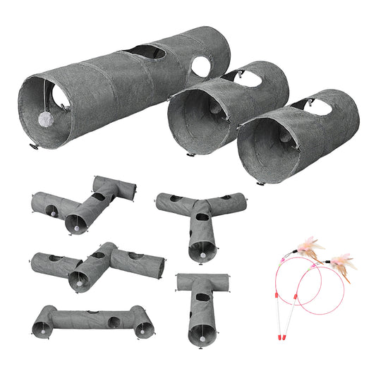 Pawz Large Cat Tunnels 3 Pcs Modular Foldable Linen Tube Kittens Rabbits Toys