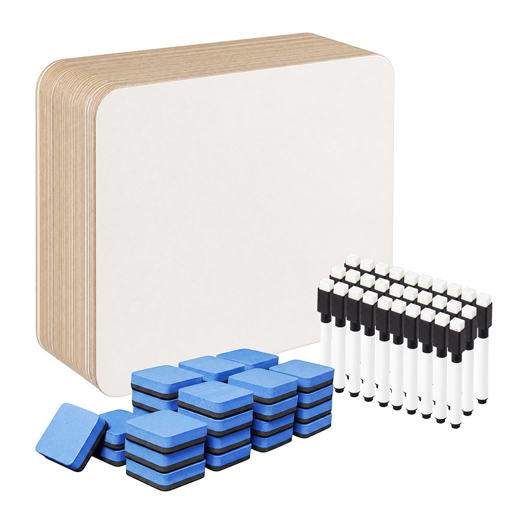 Levede Mini Whiteboard 30 Pack 2 Sided with Pens Erasers Classroom White