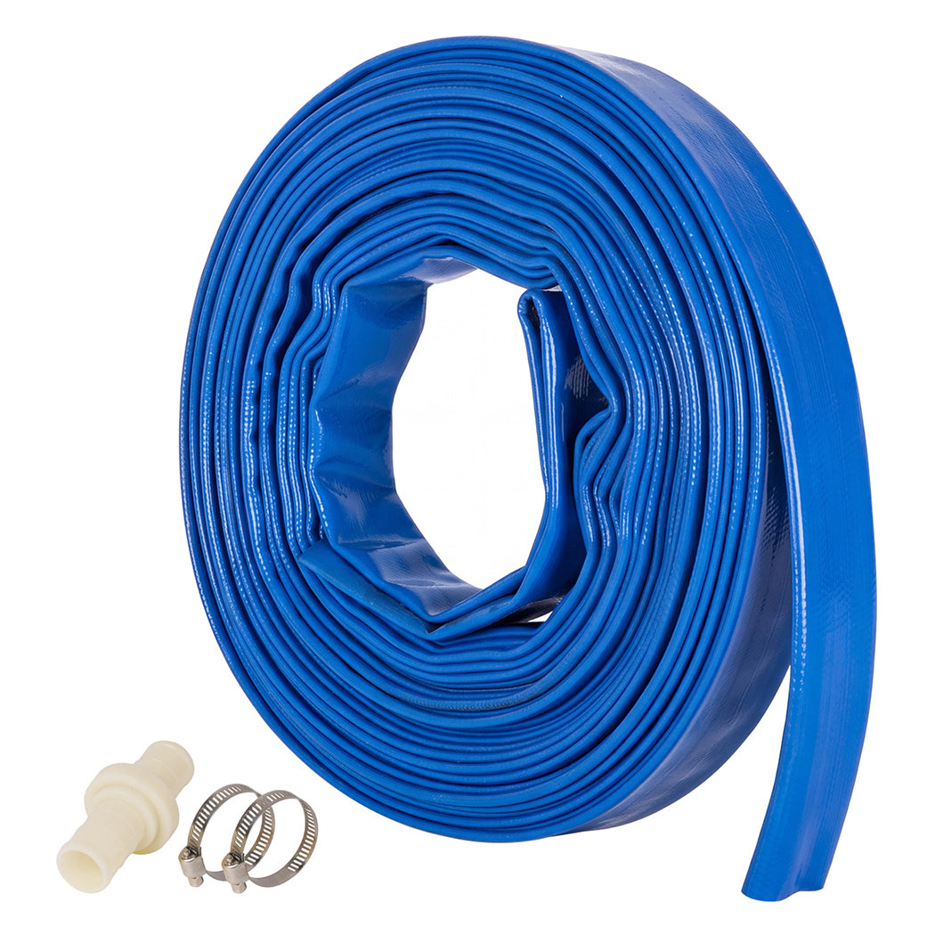 Traderight Hose Pipe 2.54cm Reinforced PVC 20m for Home Pool Drainage Pump Blue