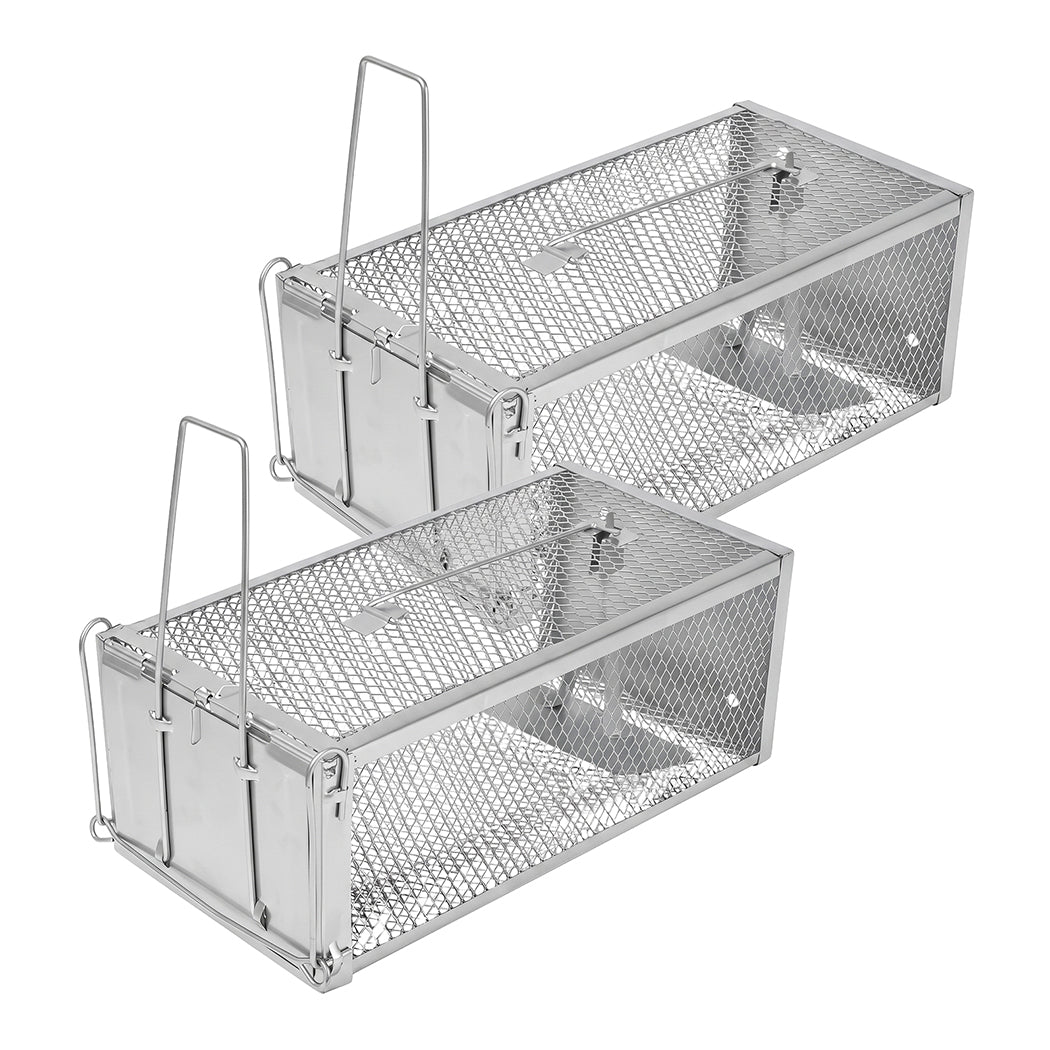 Toque Mouse Trap Humane Live Catch Rat Cage Reusable Zinc Iron Garage Silver 2pc