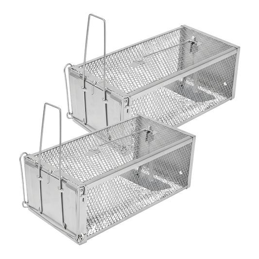 Toque Mouse Trap Humane Live Catch Rat Cage Reusable Zinc Iron Garage Silver 2pc