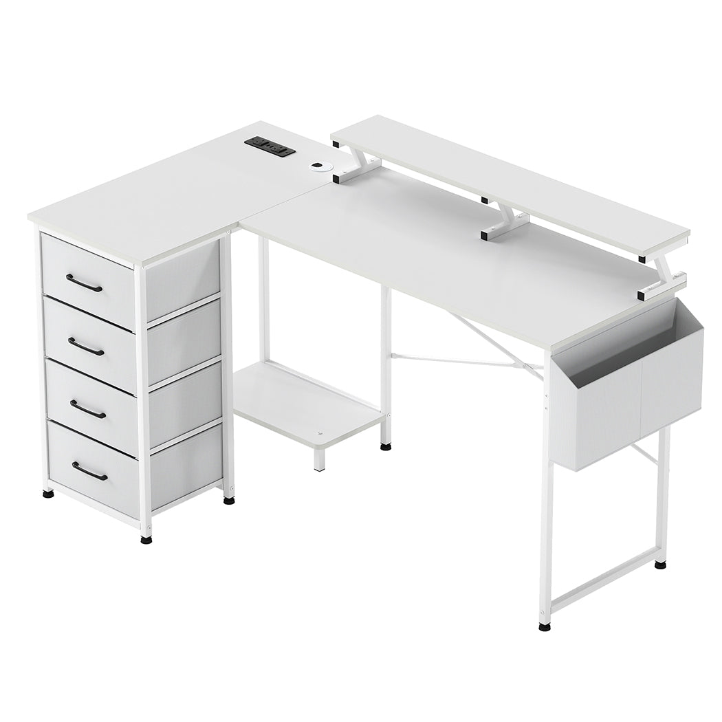 Levede L Shaped Gaming Desk with Storage Drawers White