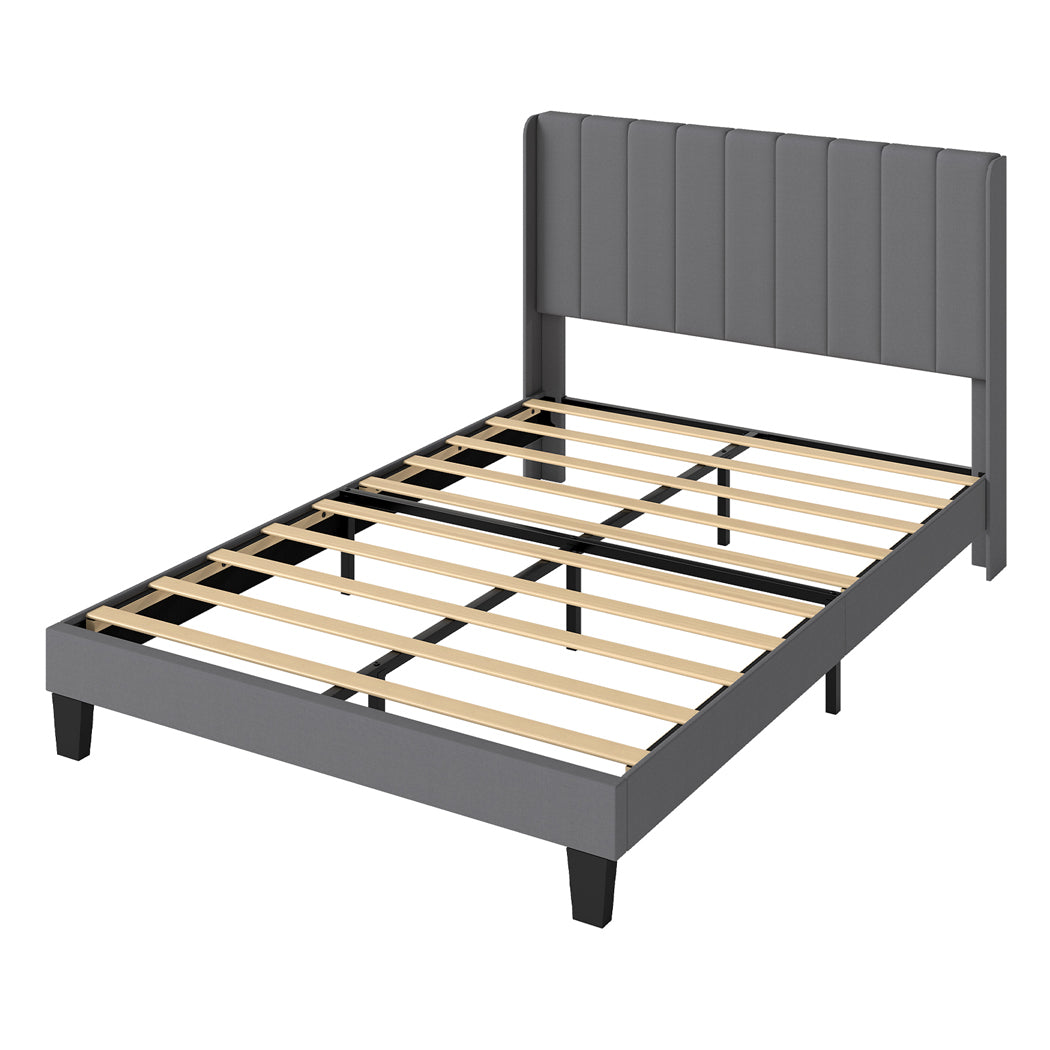 Levede Metal Wooden Bed Frame Queen Panel Plush Upholstered Soft Headboard Grey