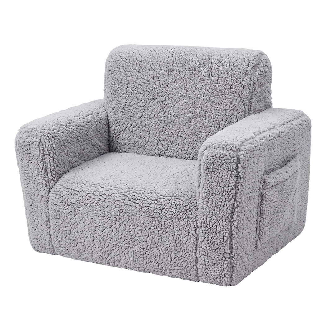 BoPeep Kids Sofa Fold Out Couch 2 In 1 Plush Toddler Lounger for Playroom Grey