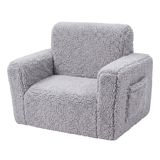 BoPeep Kids Sofa Fold Out Couch 2 In 1 Plush Toddler Lounger for Playroom Grey