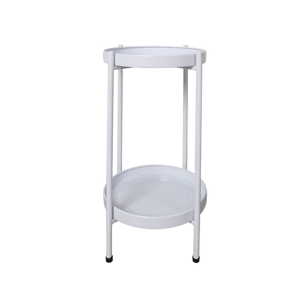 Levede 2 Tiers Plant Stand Metal Flower White Medium