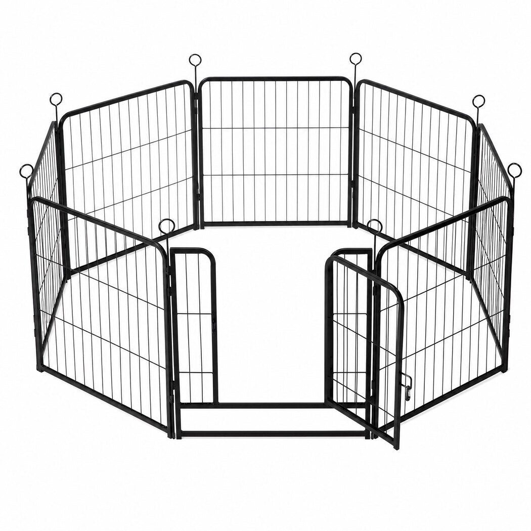 Pawz Dog Playpen 8-Panel Metal Dog Pen Tool-Free Foldable Puppy Crate Black
