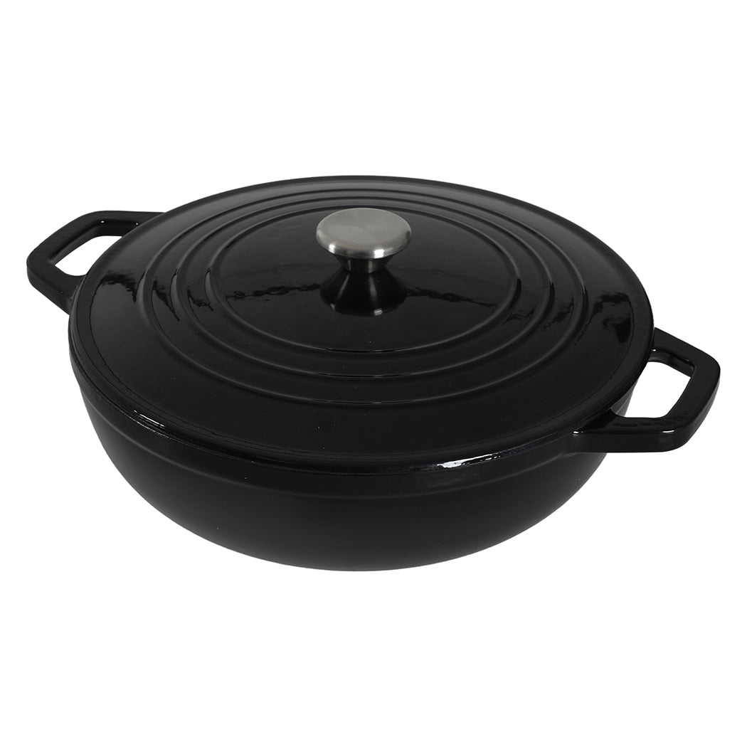 TOQUE Cast Iron Pot Dutch Oven Enameled Slow Cooking Bakeware Even Heat Black