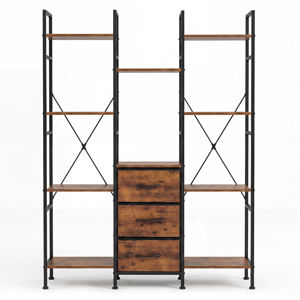 Levede Bookshelf 10 Open Cubes 3 Fabric Drawers Wood Black