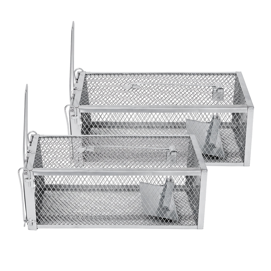 Toque Mouse Trap Humane Live Catch Rat Cage Reusable Zinc Iron Garage Silver 2pc