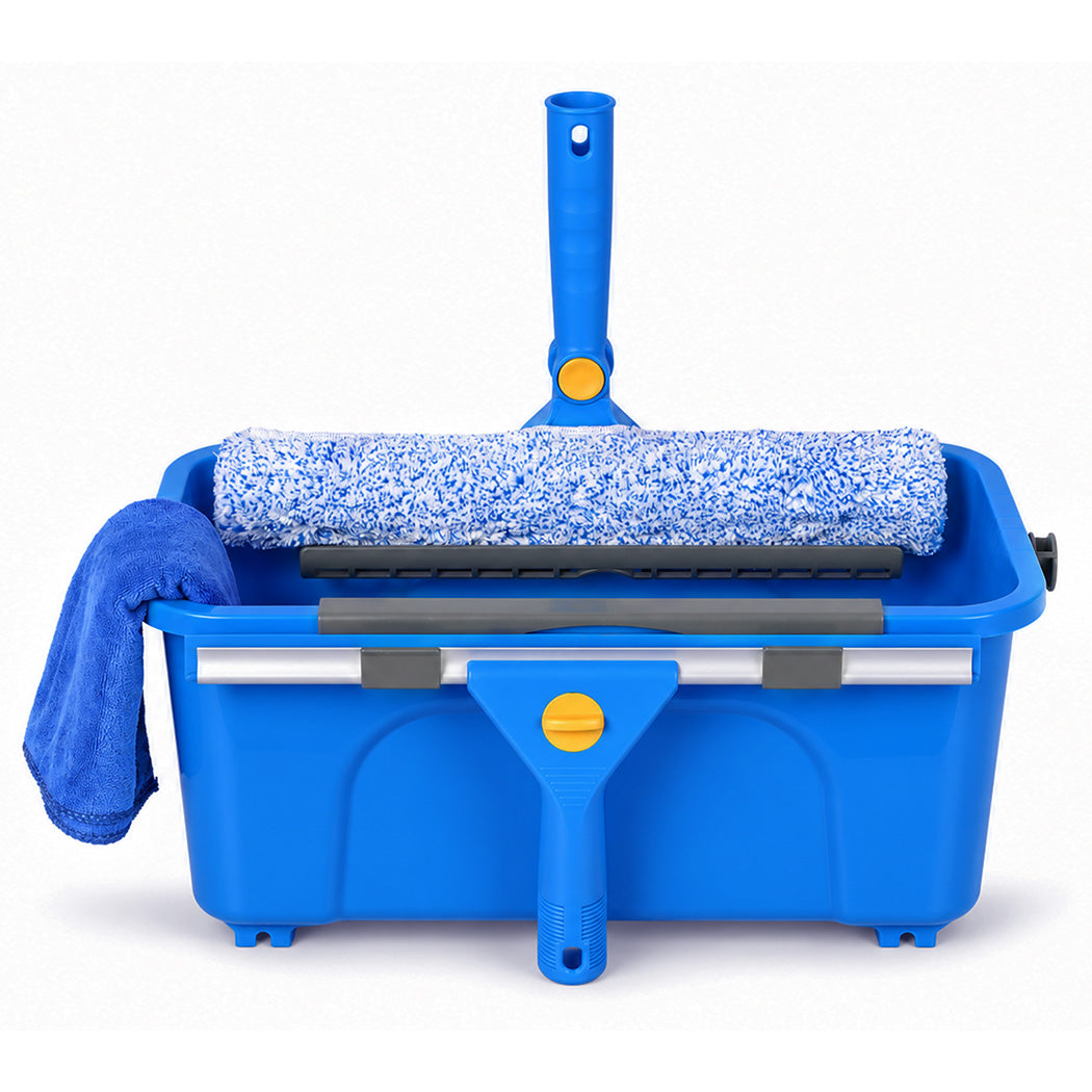 Traderight Window Cleaning Kit With Extendable Pole and Squeegee for Home Blue