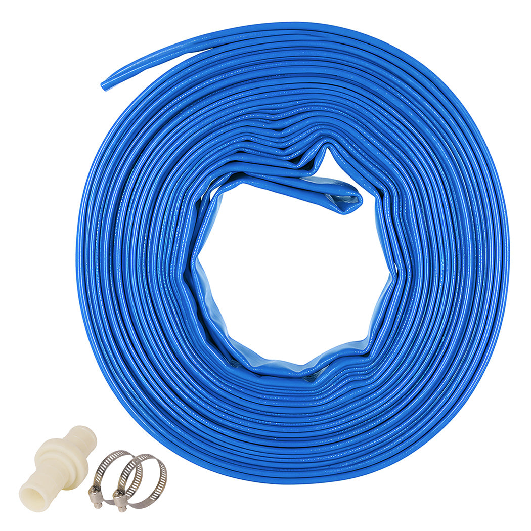Traderight Hose Pipe 2.54cm Reinforced PVC 20m for Home Pool Drainage Pump Blue