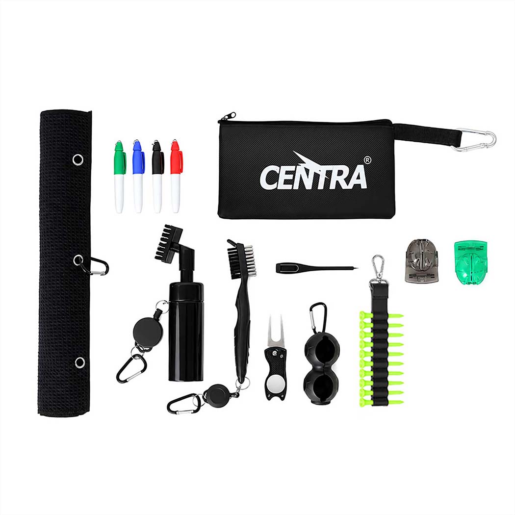 Centra Golf Essentials Kit Must Accessories Set 11Pc Golf Gifts for Men Black