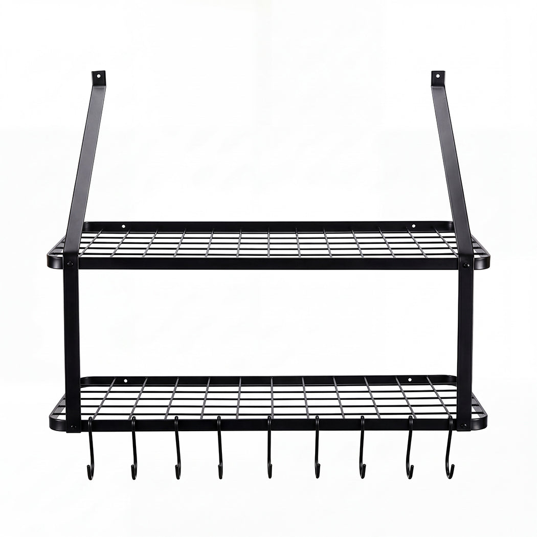 Toque Metal Pot Pan Rack Hanging Kitchen Shelf Wall Mounted Organizer 10 Hooks