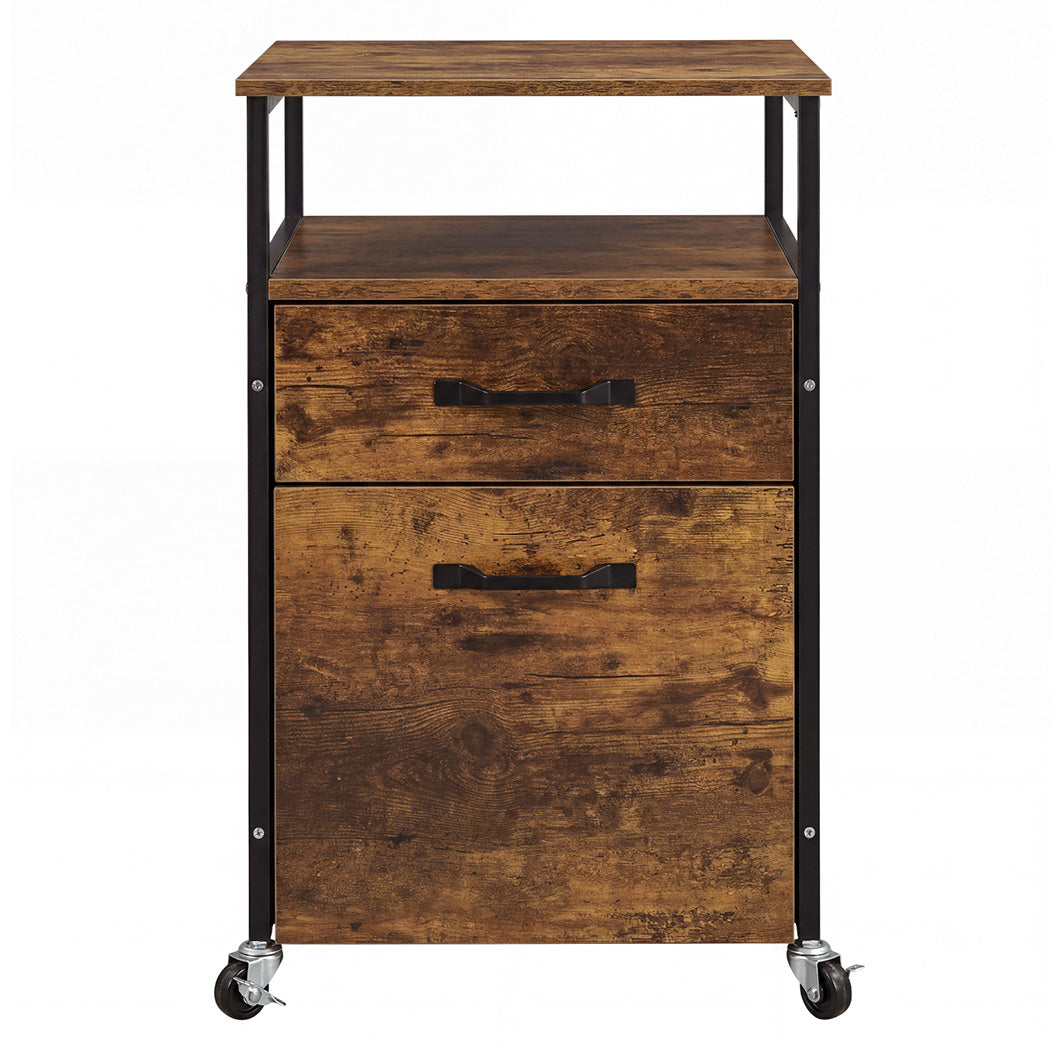 Levede Filing Cabinet With Lockable Wheels And Printer Stand for Office Brown