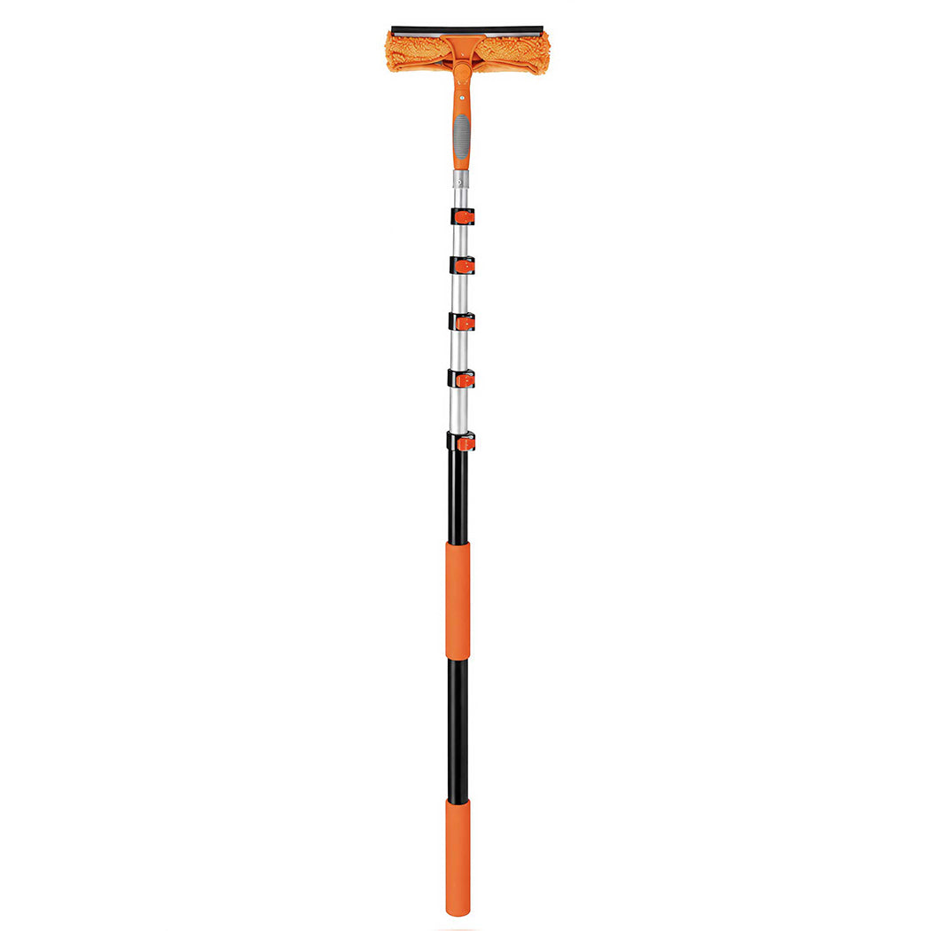 Traderight 7.2M Telescopic Window Cleaner 2-In-1 180°Rotating Squeegee Orange