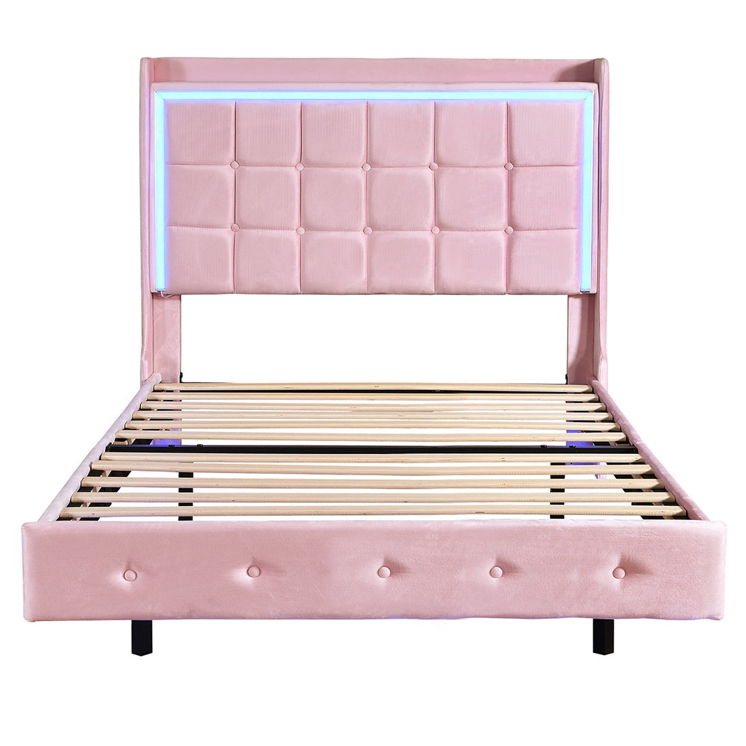 Levede King Single Floating Bed Frame With RGB LED Light Headboard USB Charge