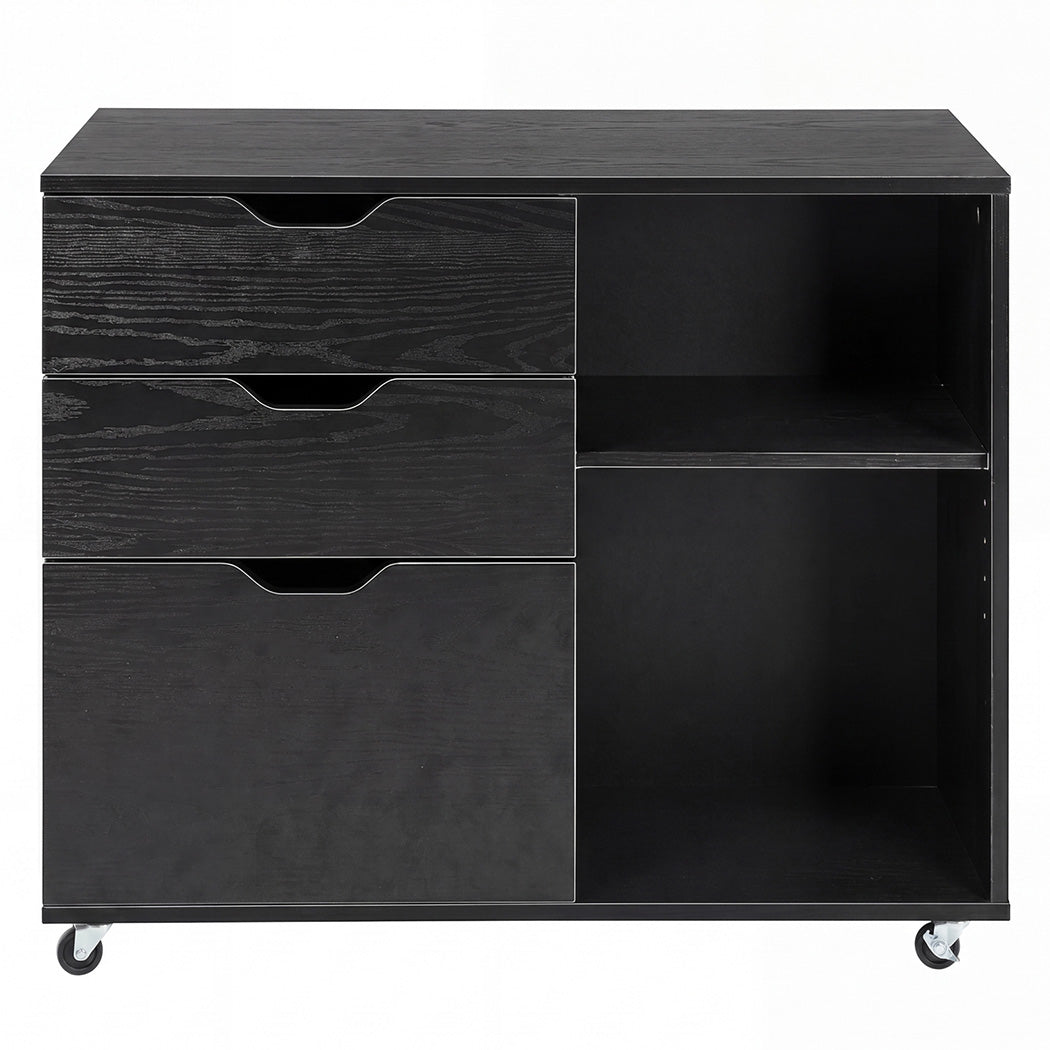 Levede Desktop Filing Cabinet 3 Drawers With Adjustable Shelf for Office Black