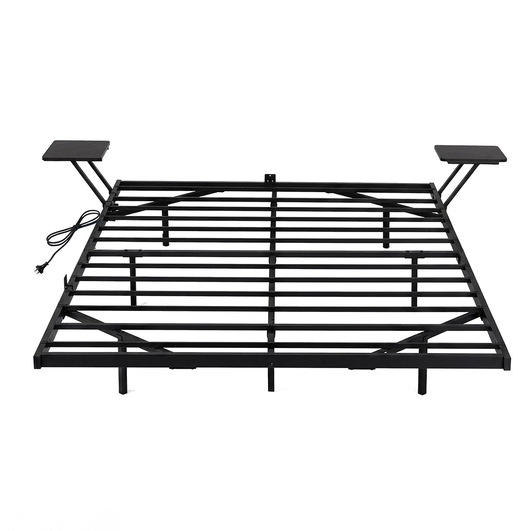 Levede Double Bed Frame Floating Frame with Storage Shelves RGB Lights Black