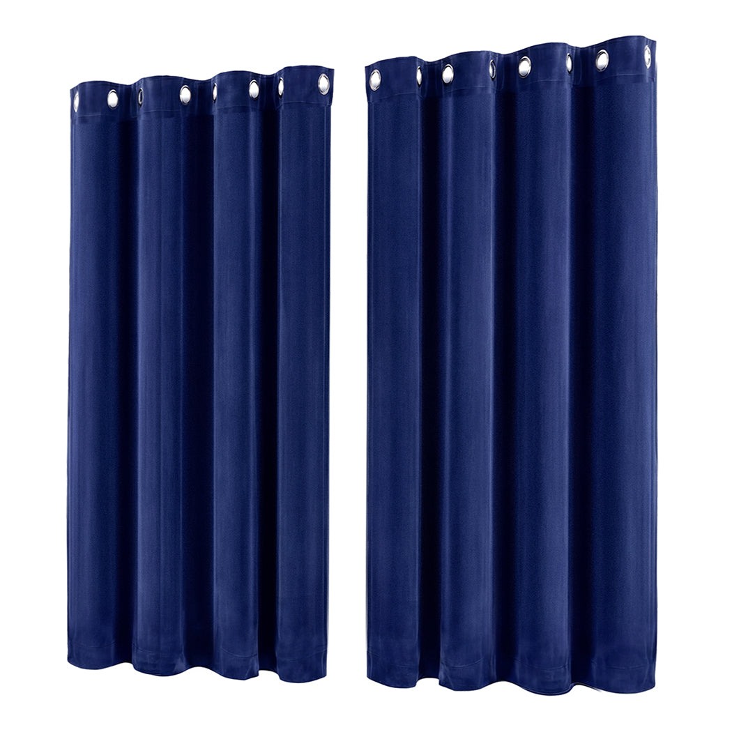 Marlow Thick Thermal Blackout Curtains Velvet 46x54 Inch Eyelet Ring Top Blue