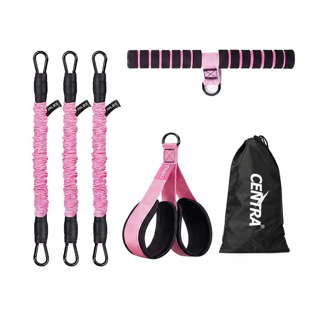 Centra Resistance Bands Set Foot Pedal 3 Tube Adjustable for Home Workout Pink