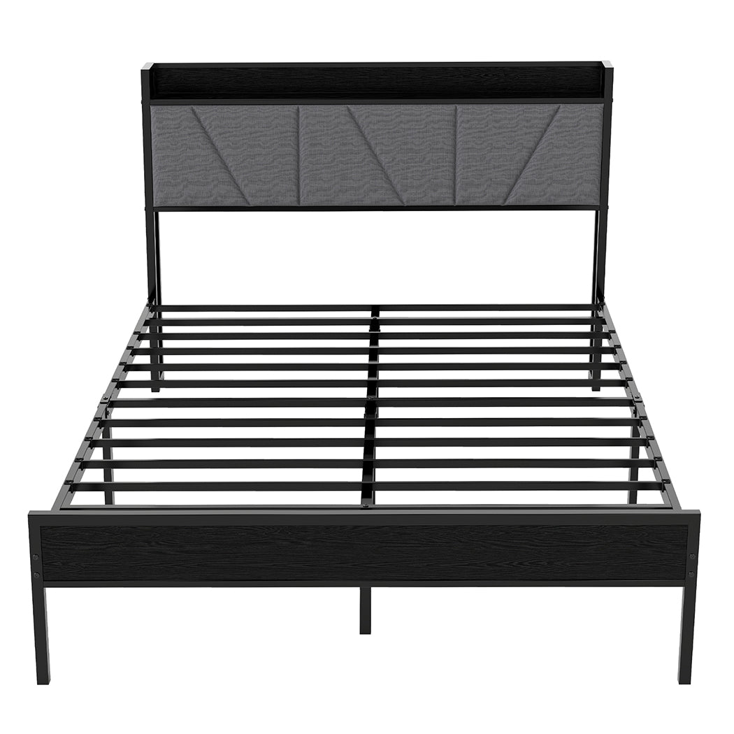 Levede Queen Bed Frame Steel Base with Headboard Grey