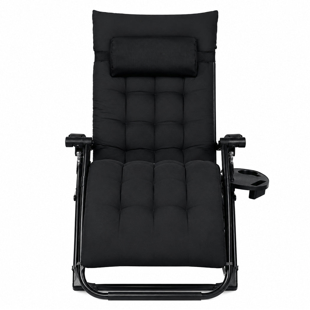 Levede Zero Gravity Chair Lounge Lockable Outdoor Recline Cushion Tray Black