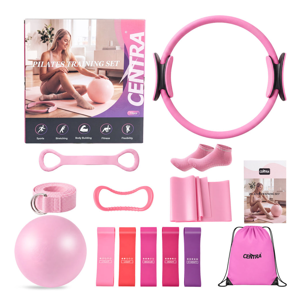 Centra Pilates Kit 13Pc All In One Set with Ring Ball Bands Home Workout Pink