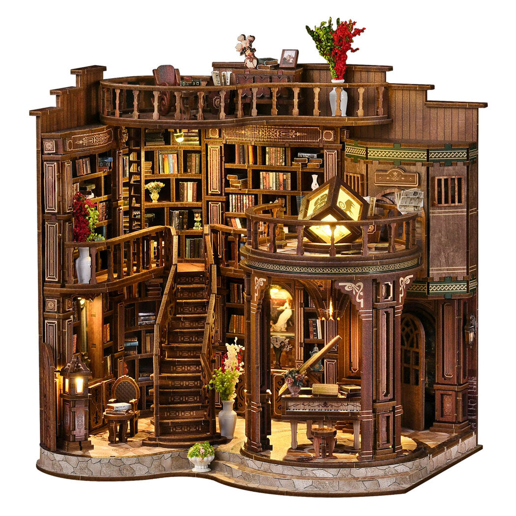 Bo Peep Book Nook Kit DIY Vintage Library with Warm LED 3D Wooden Puzzle Walnut