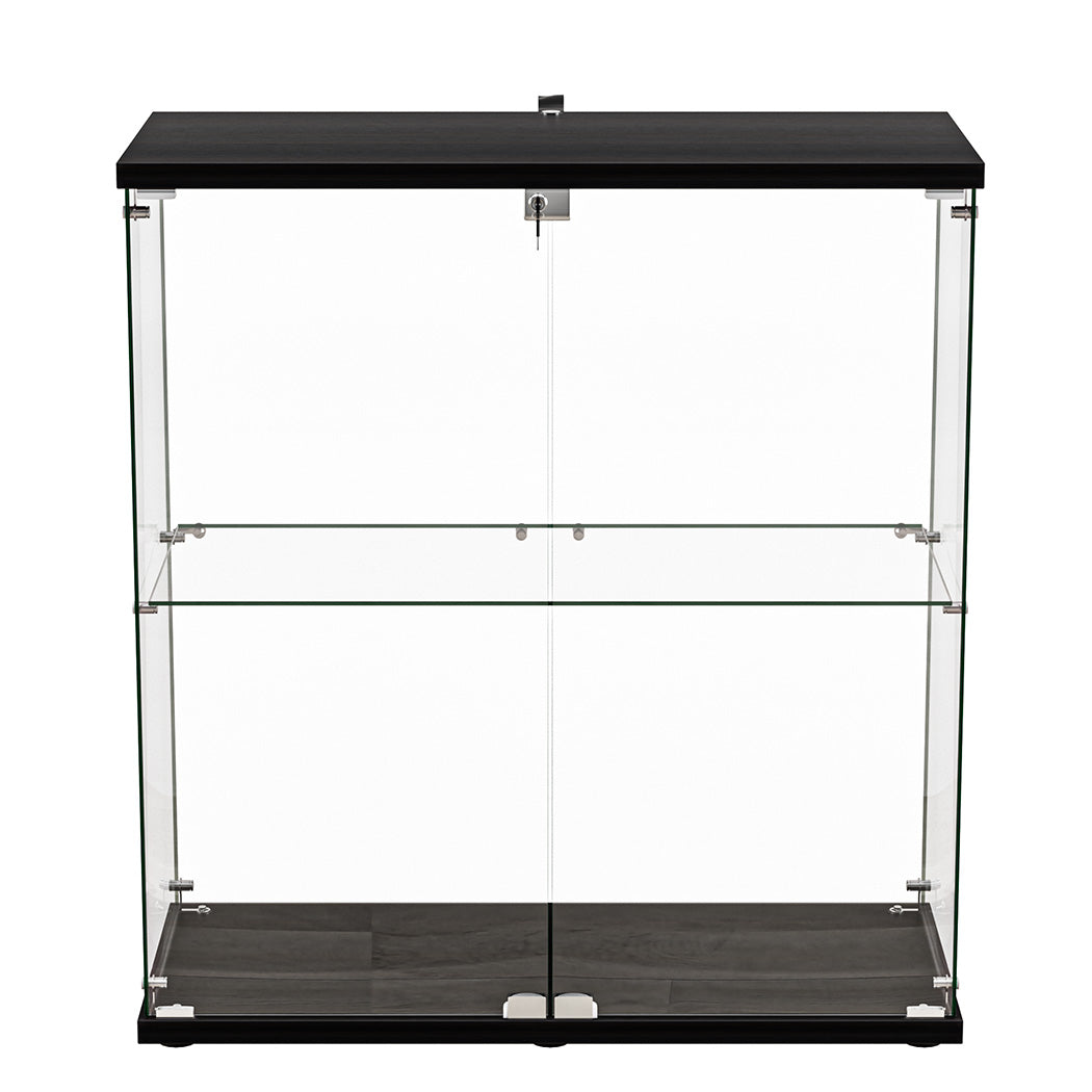 Stacked Glass Display Cabinet Lockable Collections Storage 2 Tier Shelf 2 Door